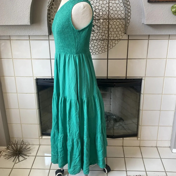 Anrabess one shoulder green midi dress size large ruffle pleated smocked dress - Picture 3 of 9
